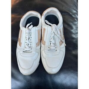 Bally Gavina White Leather Rose Gold Glitter Sneakers US 5.5 EU 36 Low Top
